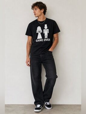 INK Inc. “Game Over” Graphic Tee Black Size L Funny Wedding Print